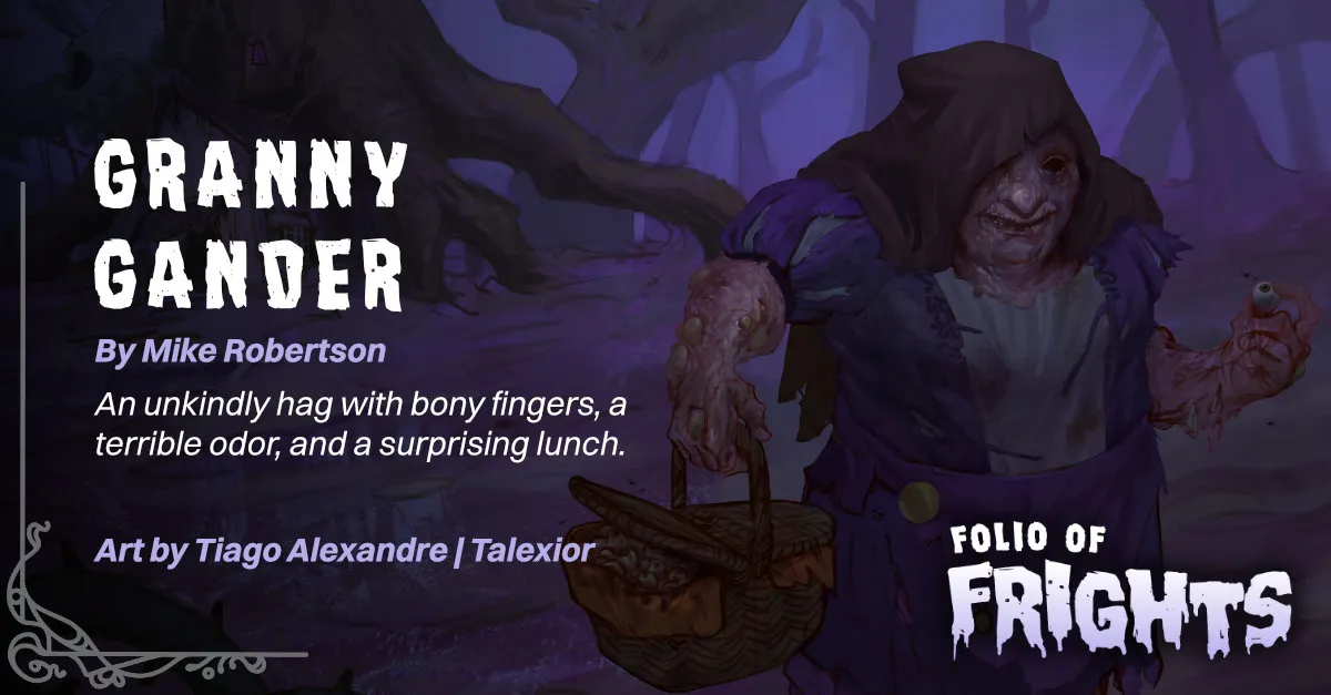 Granny Gander by Mike Robertson — illustrated adversary preview with description and artist credits